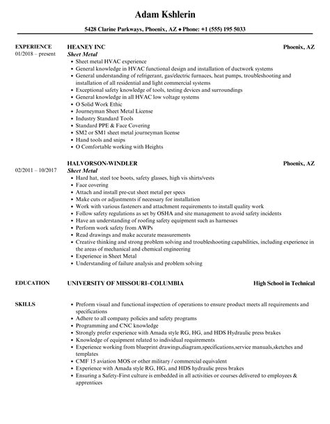 sheet metal resume examples|sample resume for steel plant.